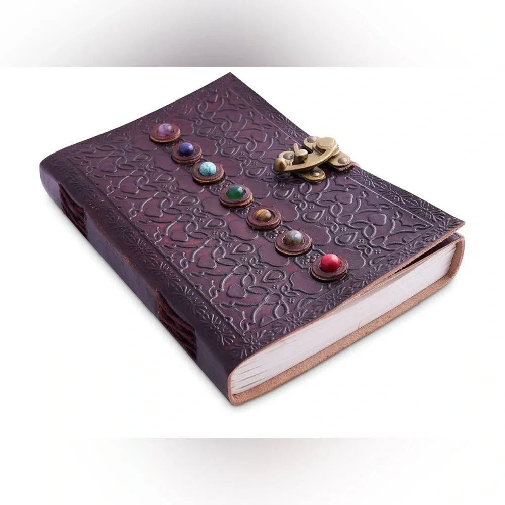 Leather Bound Journal With Stones and Crystals New!